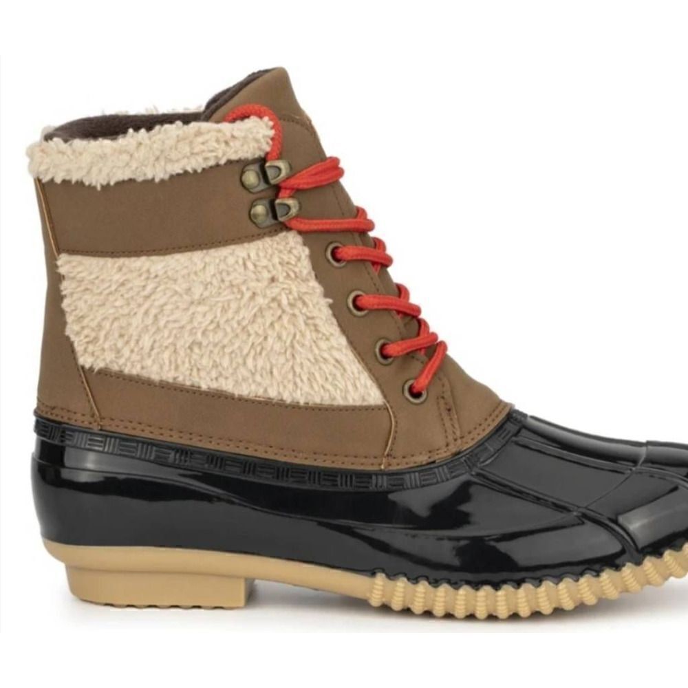 Olivia Miller Womens Jasmine Duck Boots Brown Faux Sherpa Ankle Lace Up 10 New